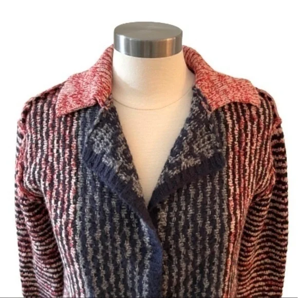 Free People Open Back 3 Snap Front Closure 75% Wool Knit Cardigan Sweater Medium - Picture 6 of 16